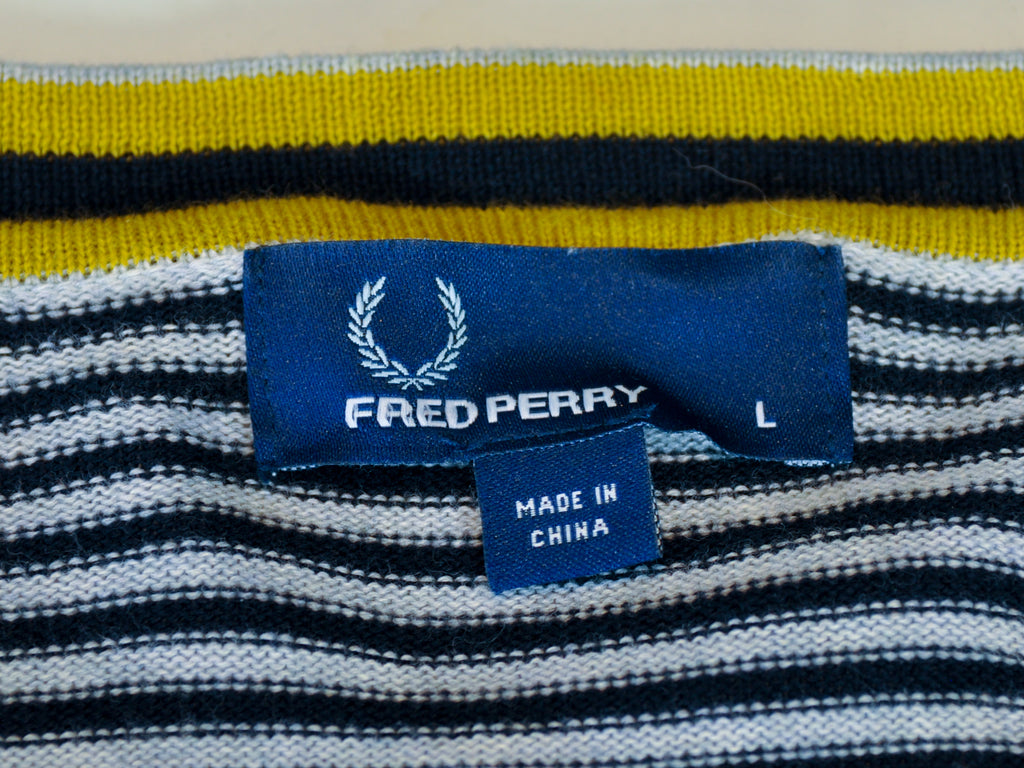 Fred Perry Navy on Grey Striped Cardigan Sweater