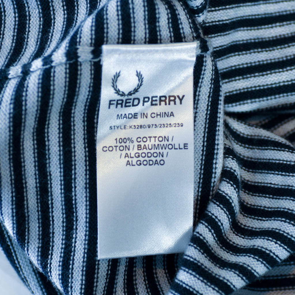Fred Perry Navy on Grey Striped Cardigan Sweater