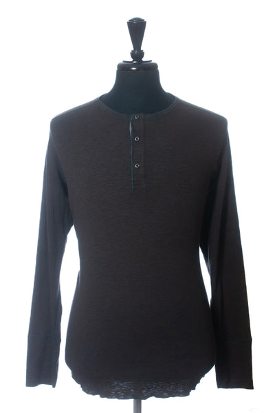 Wings + Horns Dark Olive Grey Henley Long Sleeve Shirt