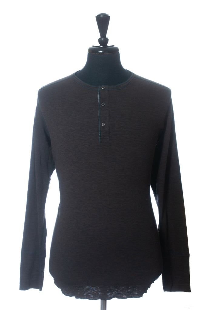 Wings + Horns Dark Olive Grey Henley Long Sleeve Shirt