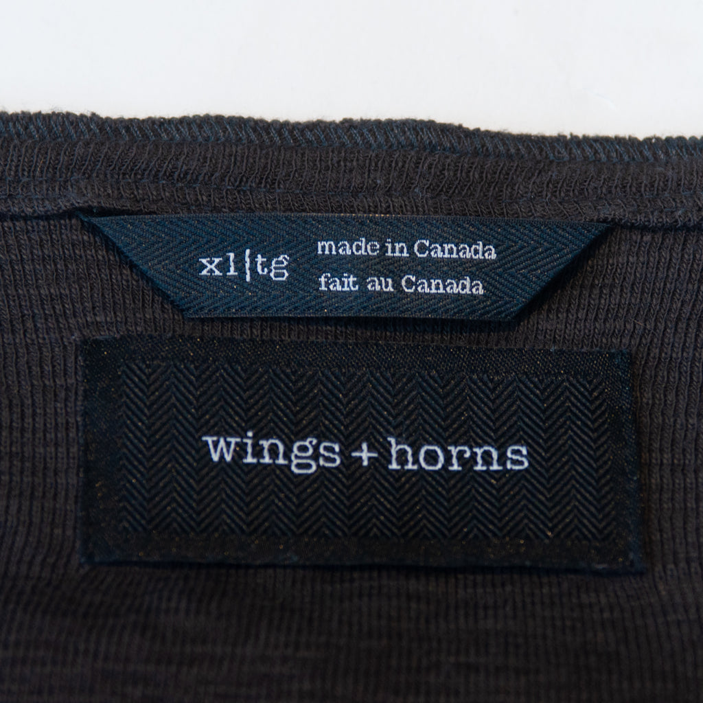 Wings + Horns Dark Olive Grey Henley Long Sleeve Shirt
