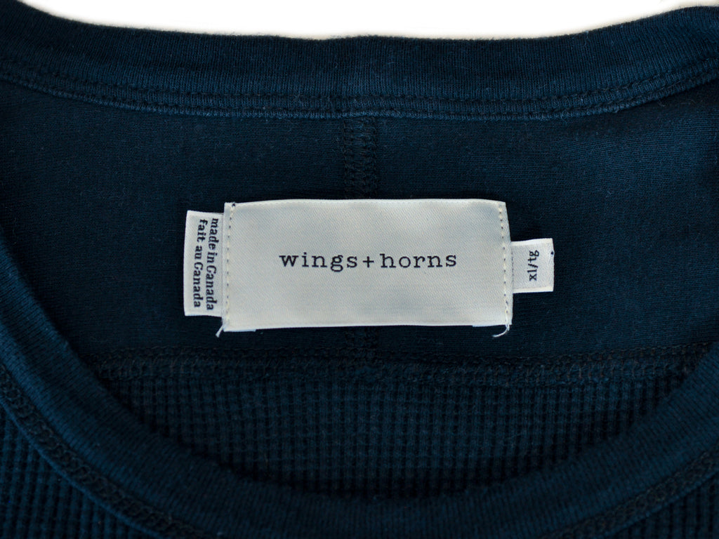 Wings + Horns Washed Black Waffle Knit Crew Neck Sweater