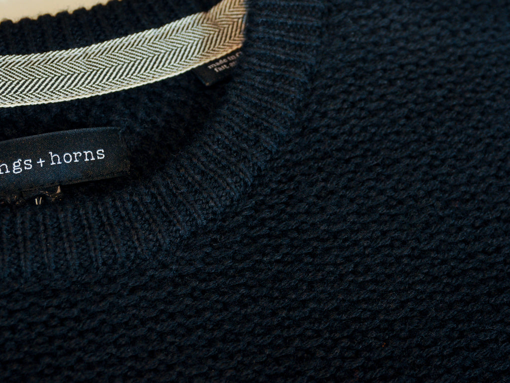 Wings + Horns Black Merino Wool Crew Neck Sweater