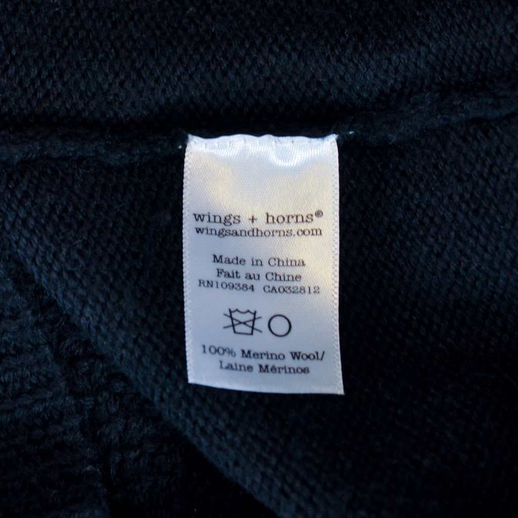Wings + Horns Black Merino Wool Crew Neck Sweater