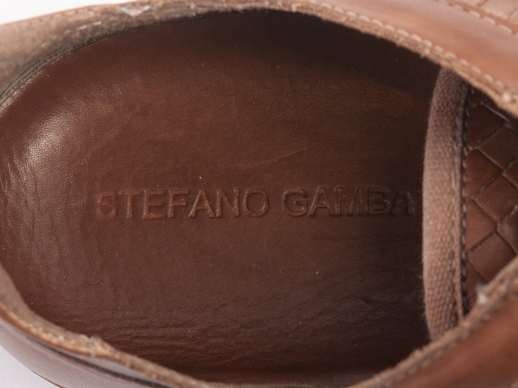 Stefano Gamba Brown Woven Leather Sneakers