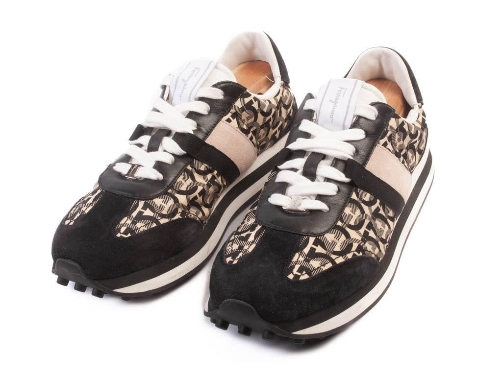 Salvatore Ferragamo Cream and Black Gancini Print Runners