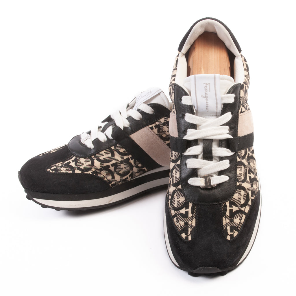 Salvatore Ferragamo Cream and Black Gancini Print Runners