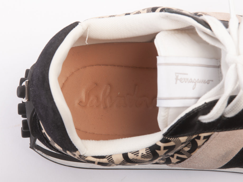 Salvatore Ferragamo Cream and Black Gancini Print Runners