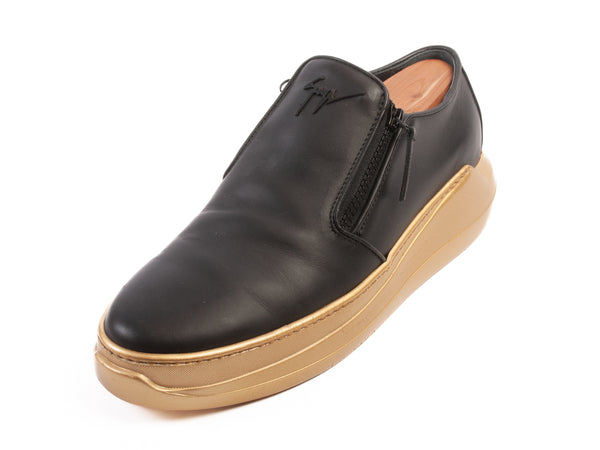 Zanotti Black and Gold Zipper Sneakers
