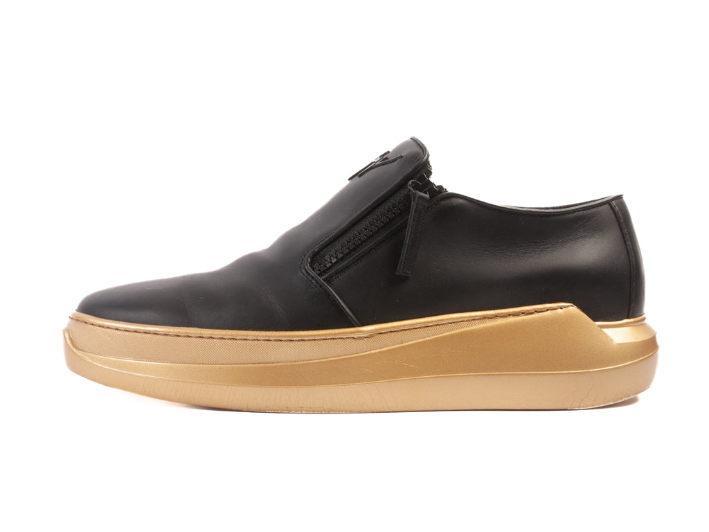 Zanotti Black and Gold Zipper Sneakers