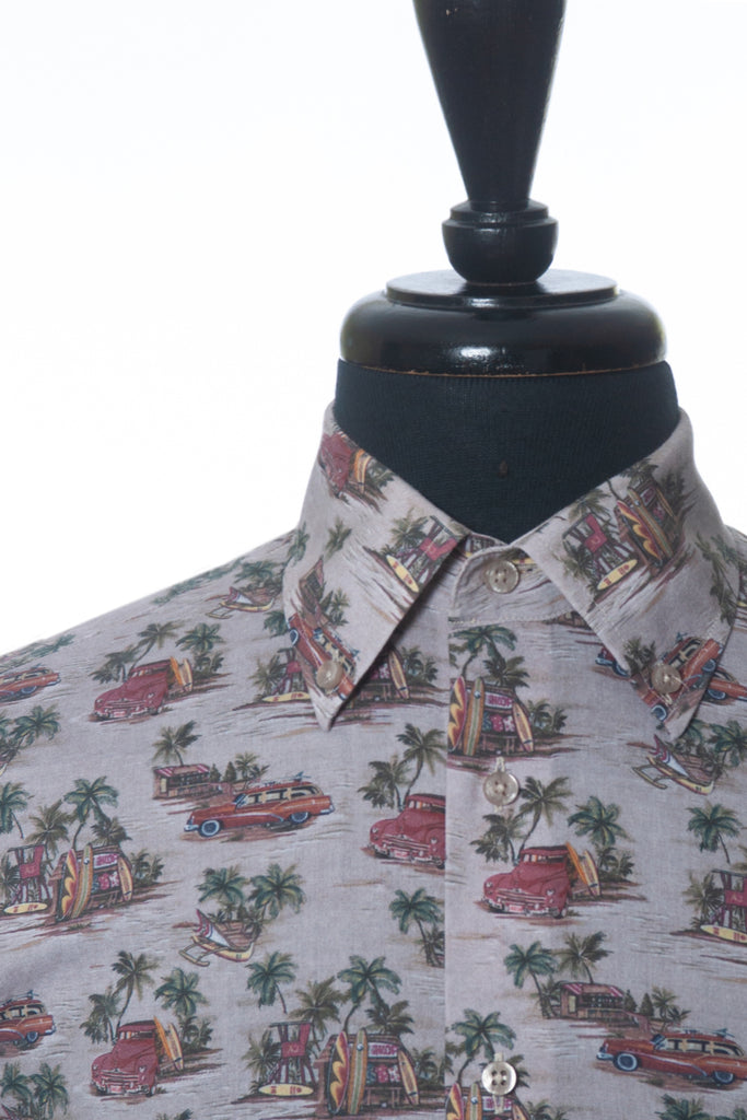 Oscar of Sweden Brown Surf Print Dress Shirt