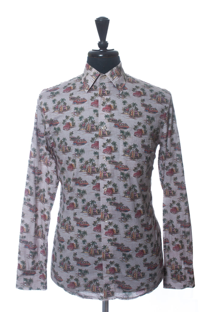 Oscar of Sweden Brown Surf Print Dress Shirt