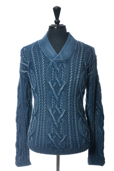 Jonathan MacIntosh Indigo Blue Garment Dyed Cable Knit Sweater