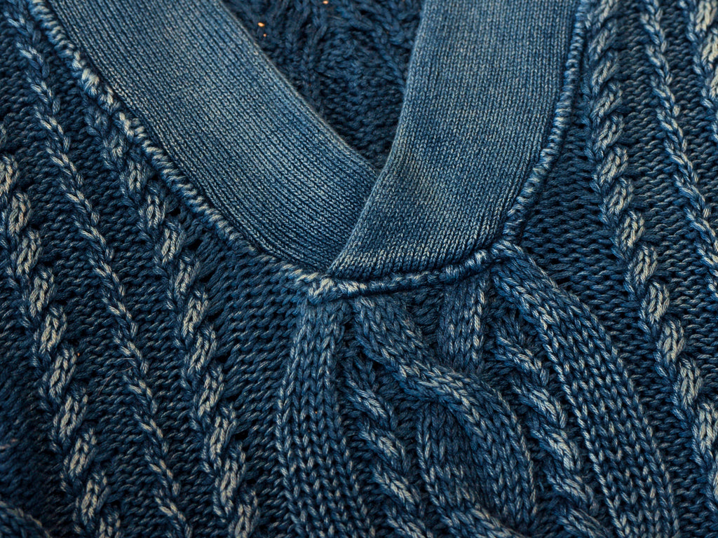Jonathan MacIntosh Indigo Blue Garment Dyed Cable Knit Sweater