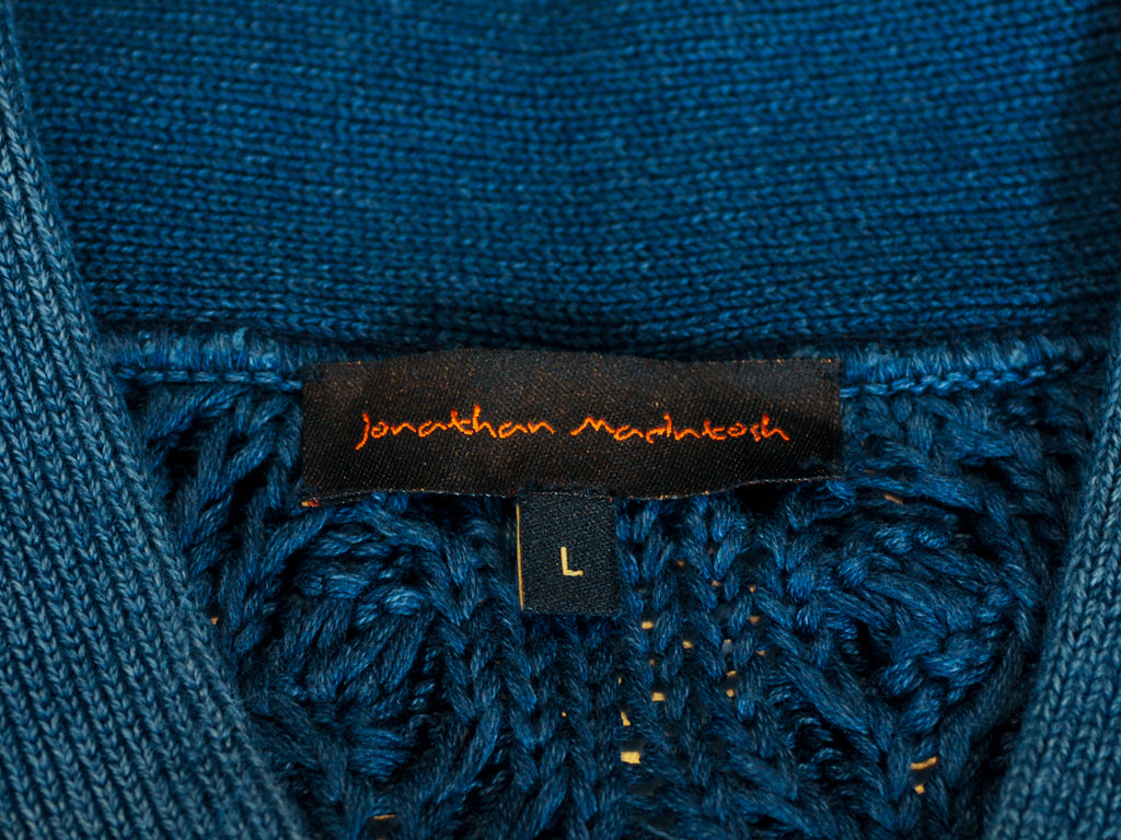 Jonathan MacIntosh Indigo Blue Garment Dyed Cable Knit Sweater