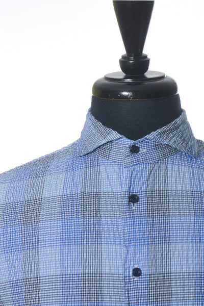 Emanuel Berg Blue Check Modern Fit Seersucker Shirt
