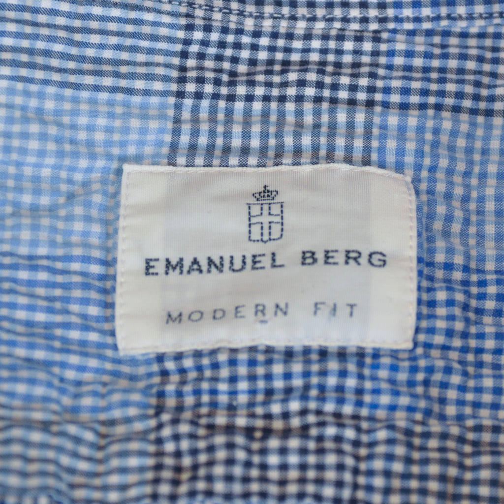 Emanuel Berg Blue Check Modern Fit Seersucker Shirt
