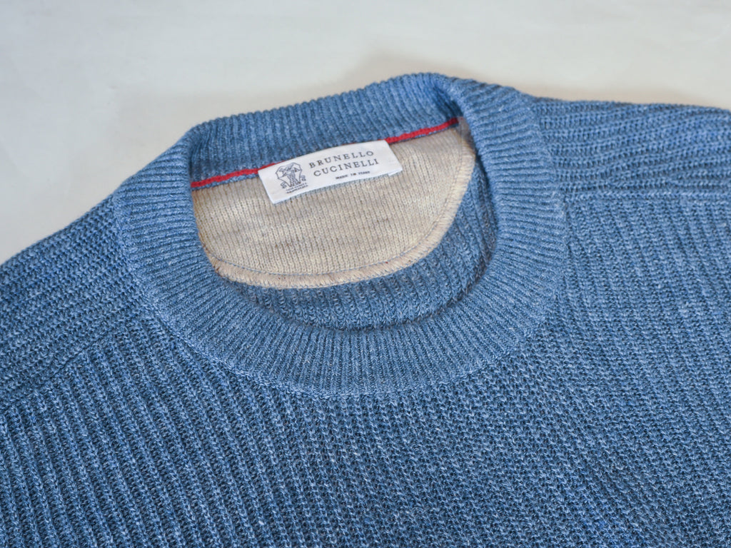 Brunello Cucinelli Blue Pocket Crew Neck Sweater