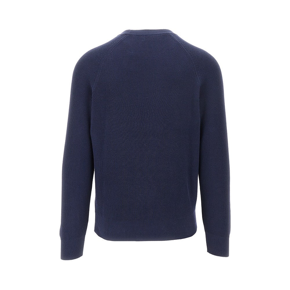 Brunello Cucinelli Black Ribbed Cotton Crew Neck Sweater
