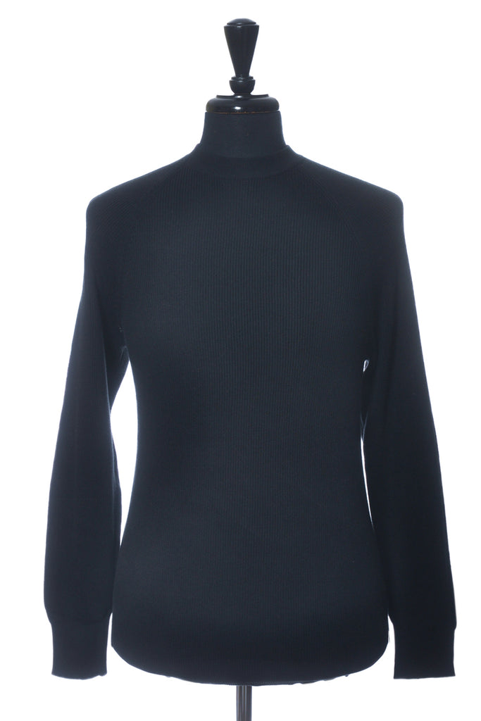 Brunello Cucinelli Black Ribbed Cotton Crew Neck Sweater