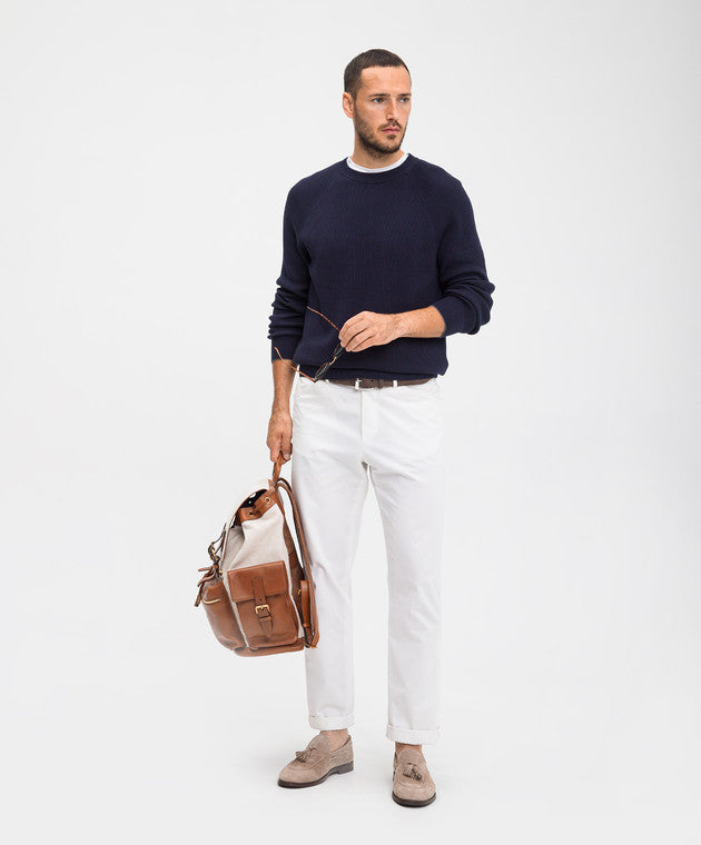 Brunello Cucinelli Black Ribbed Cotton Crew Neck Sweater