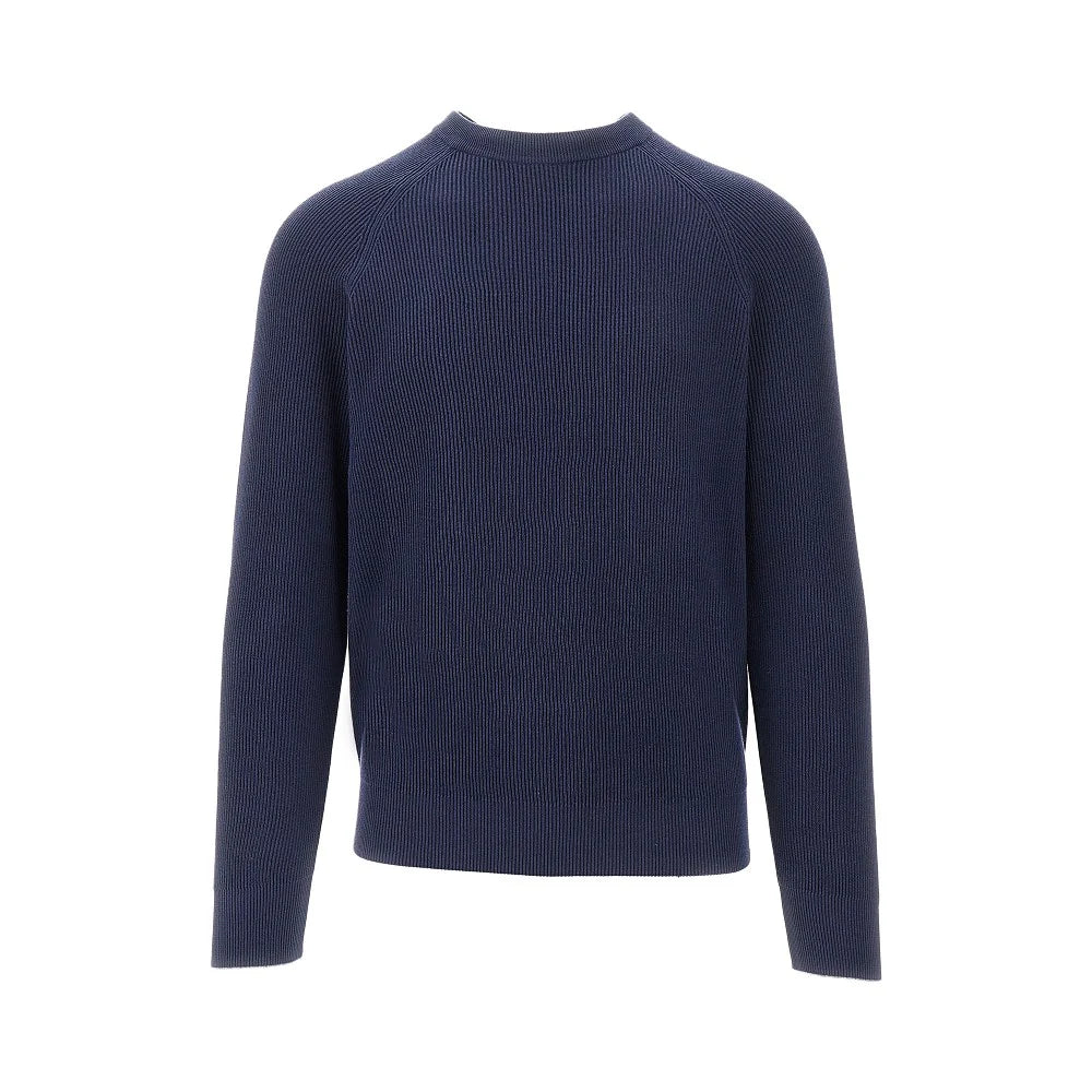 Brunello Cucinelli Black Ribbed Cotton Crew Neck Sweater