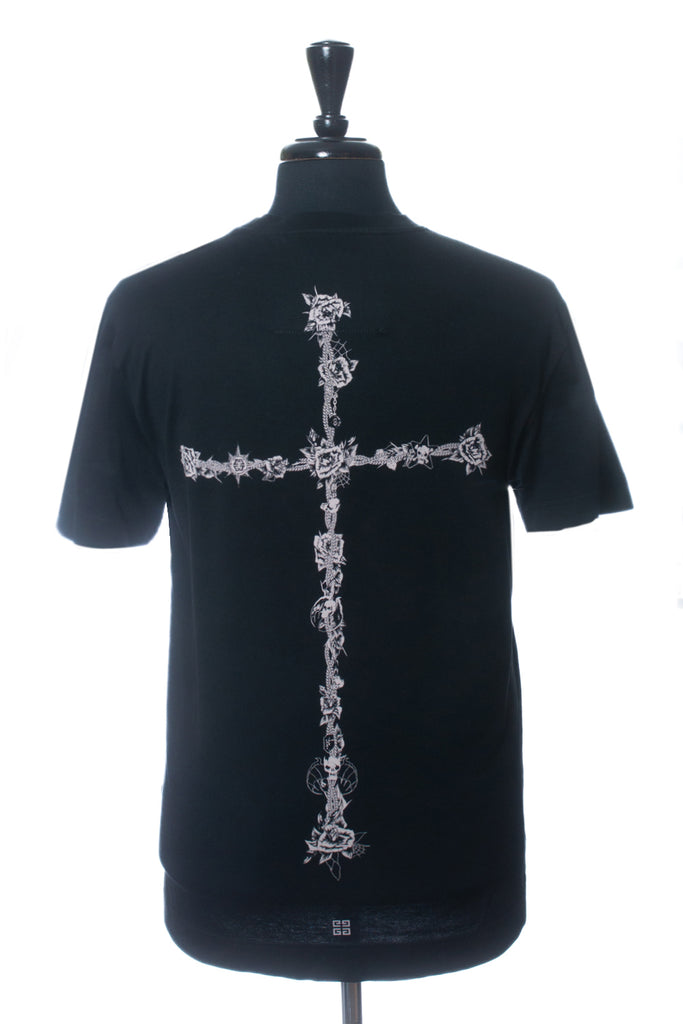 Givenchy Black Slim Fit Flower Cross Graphic T-Shirt