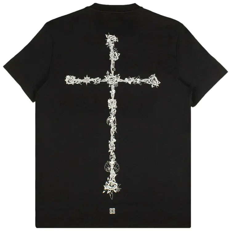 Givenchy Black Slim Fit Flower Cross Graphic T-Shirt