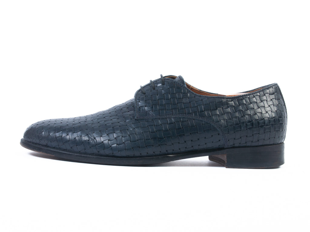 Doucal’s Hand Made Slate Blue Basketweave Shoes