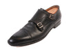 Santoni Black Double Monk Strap Cap Toe Shoes