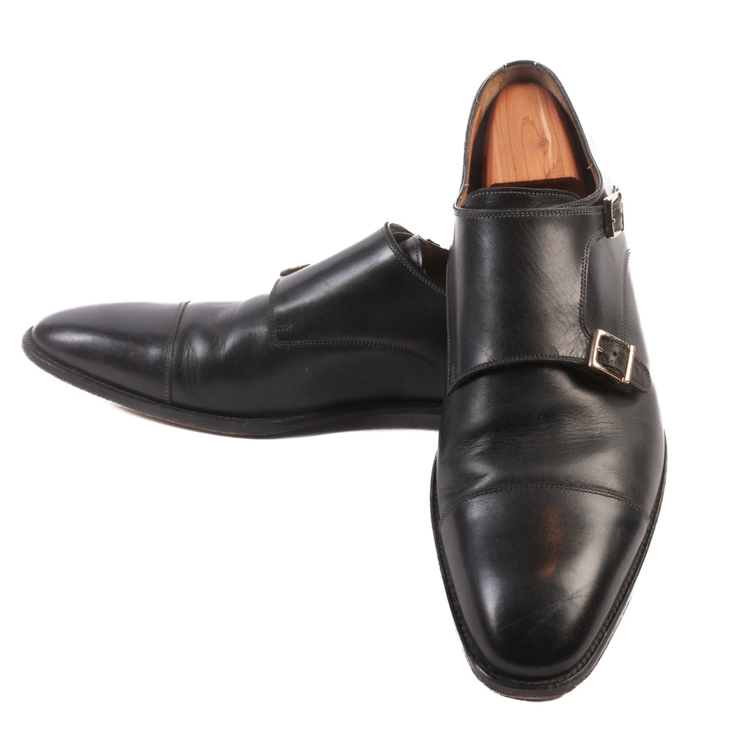 Santoni Black Double Monk Strap Cap Toe Shoes