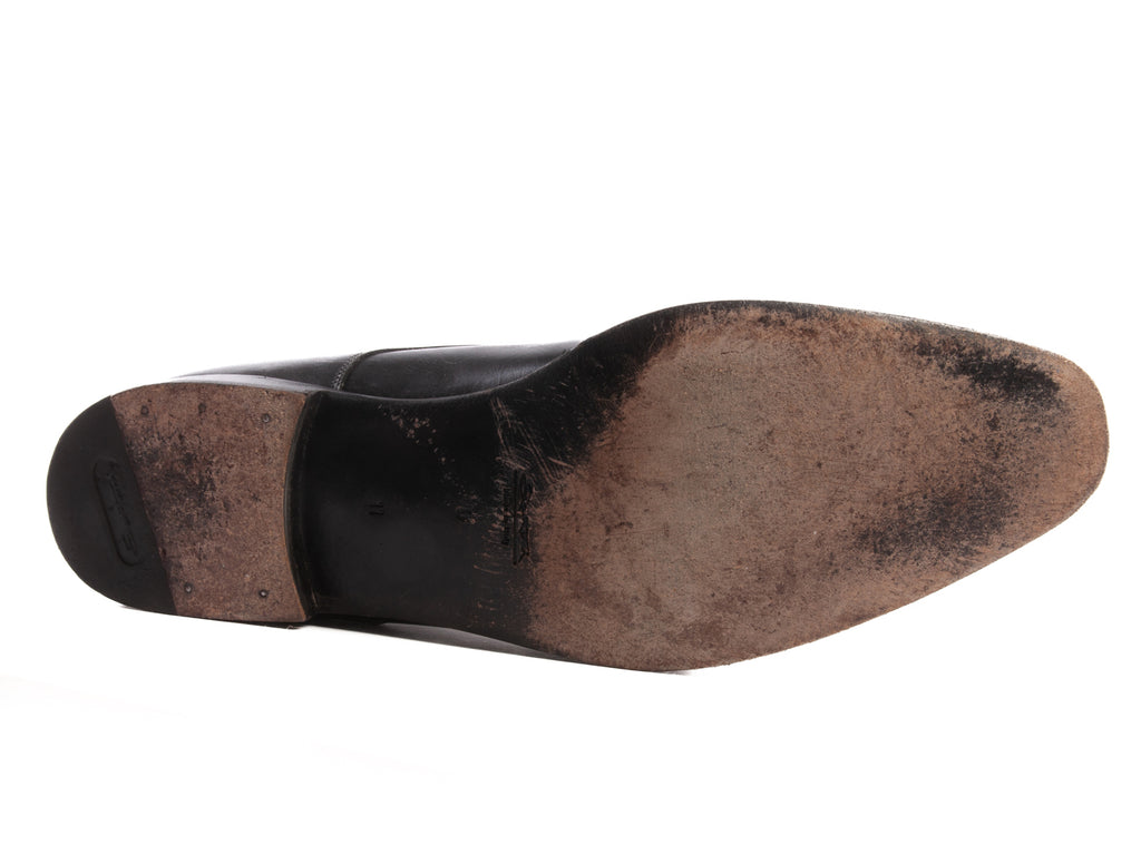 Santoni Black Double Monk Strap Cap Toe Shoes