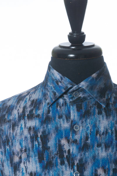 Stone Rose Blue Herringbone Print Shirt