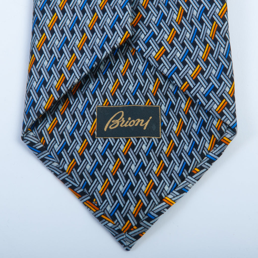 Brioni Blue and Yellow Geometric Print Tie