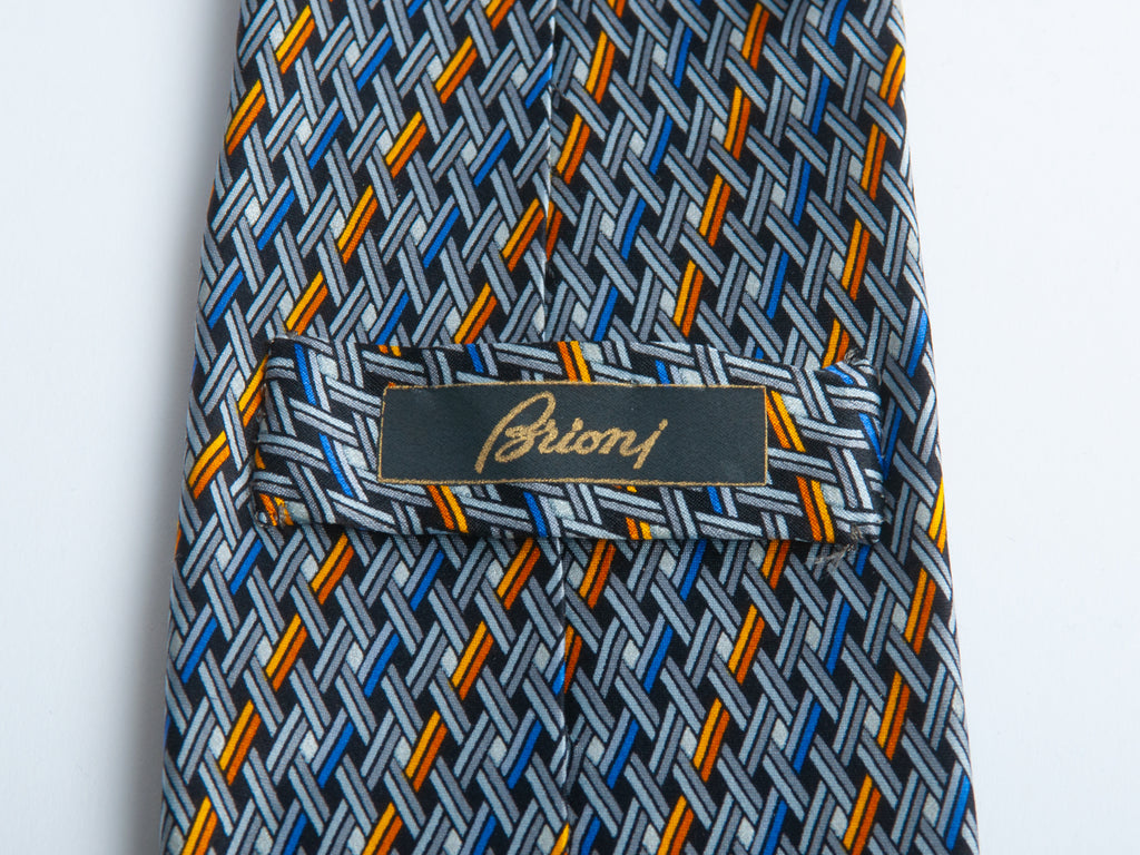 Brioni Blue and Yellow Geometric Print Tie