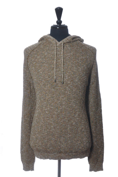 John Varvatos Brown Mixed Linen Blend Ribbed Knit Hoodie