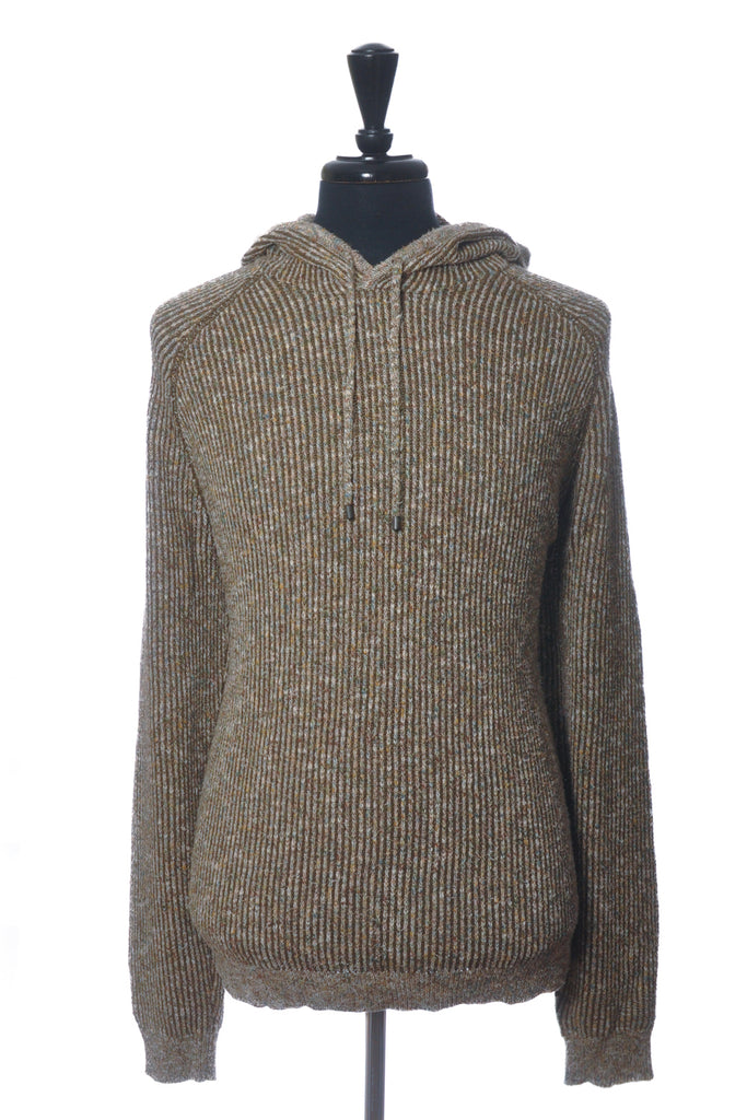 John Varvatos Brown Mixed Linen Blend Ribbed Knit Hoodie