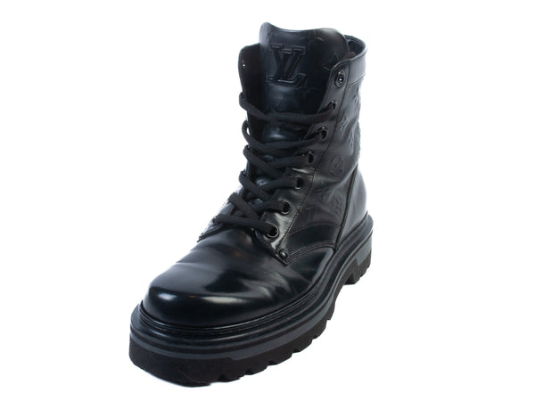 Louis Vuitton Black Embossed Combat Boots