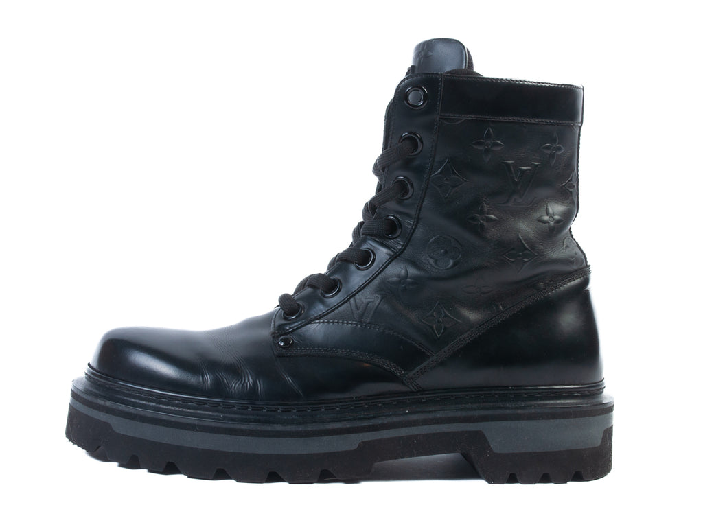 Louis Vuitton Black Embossed Combat Boots