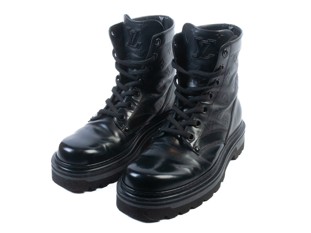 Louis Vuitton Black Embossed Combat Boots
