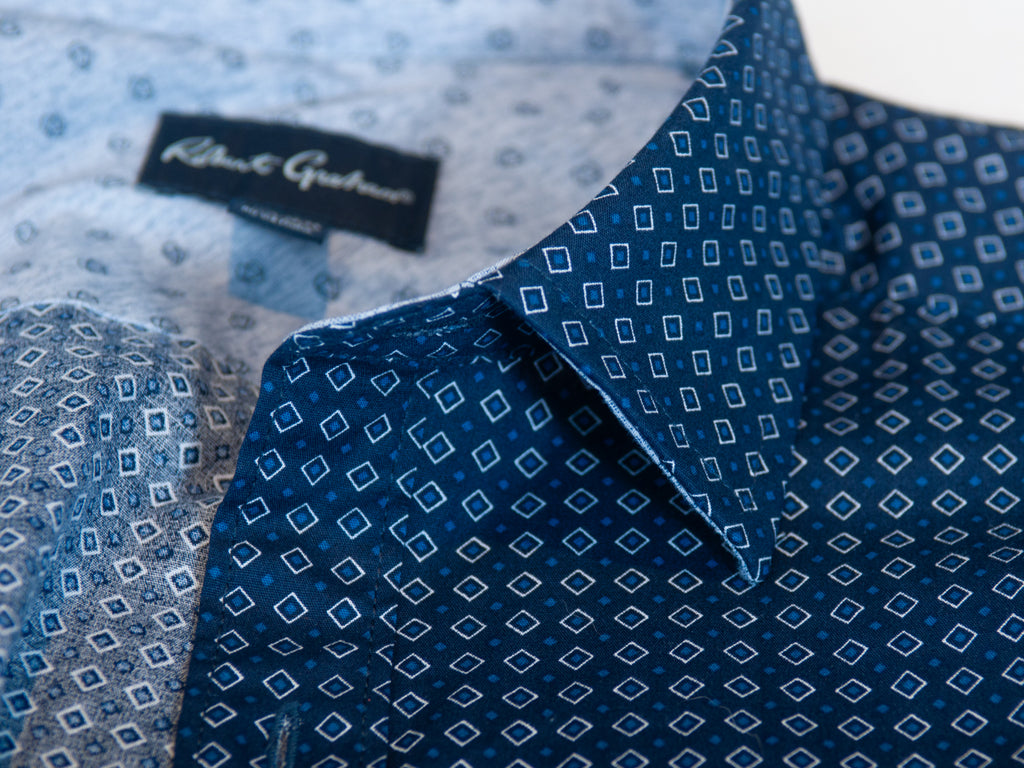 Robert Graham NWOT Blue Diamond Print Dress Shirt