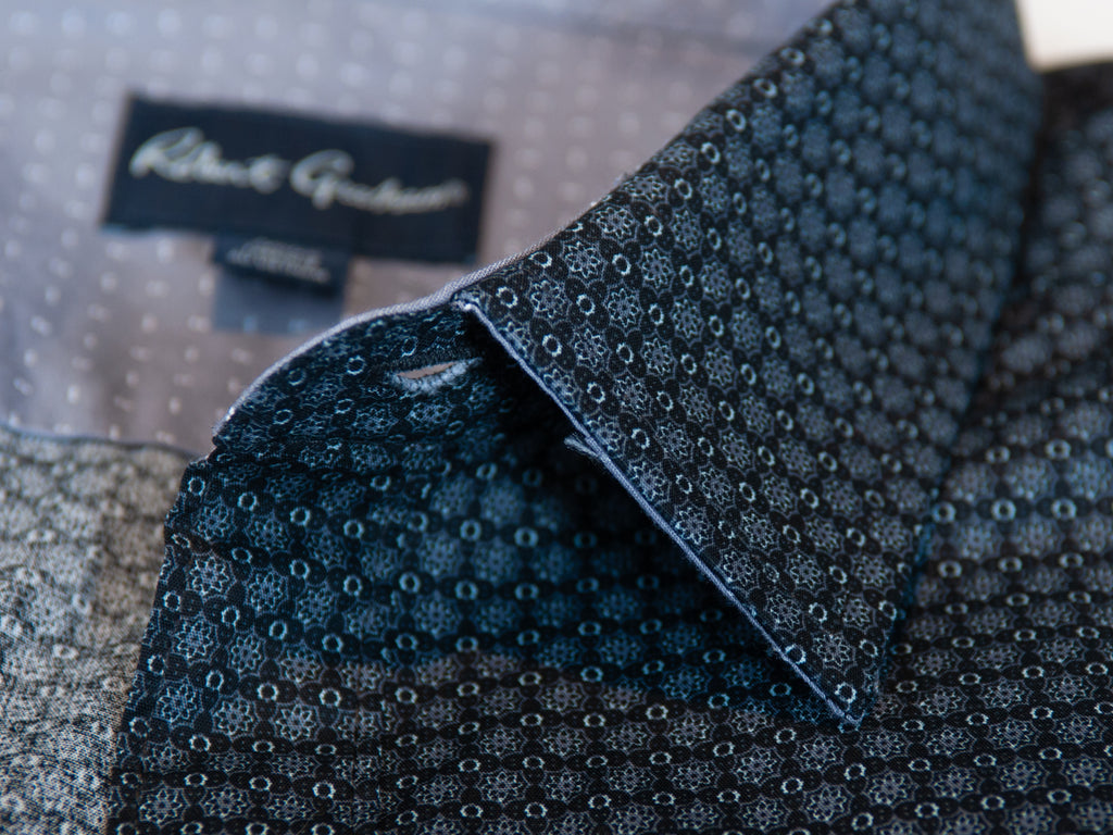 Robert Graham NWT Grey on Black Geometric Print Dress Shirt