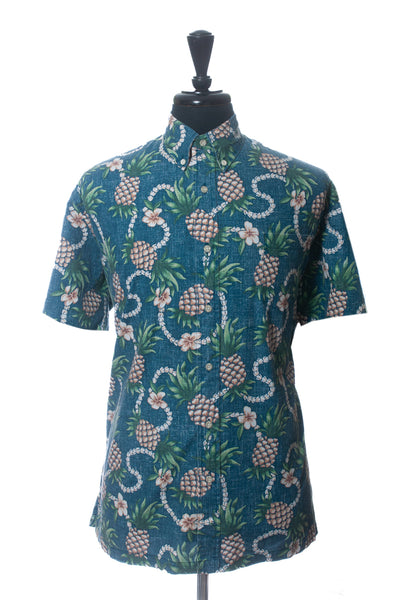 Reyn Spooner Limited Issue Blue Pineapple Print Short Sleeve Shirt
