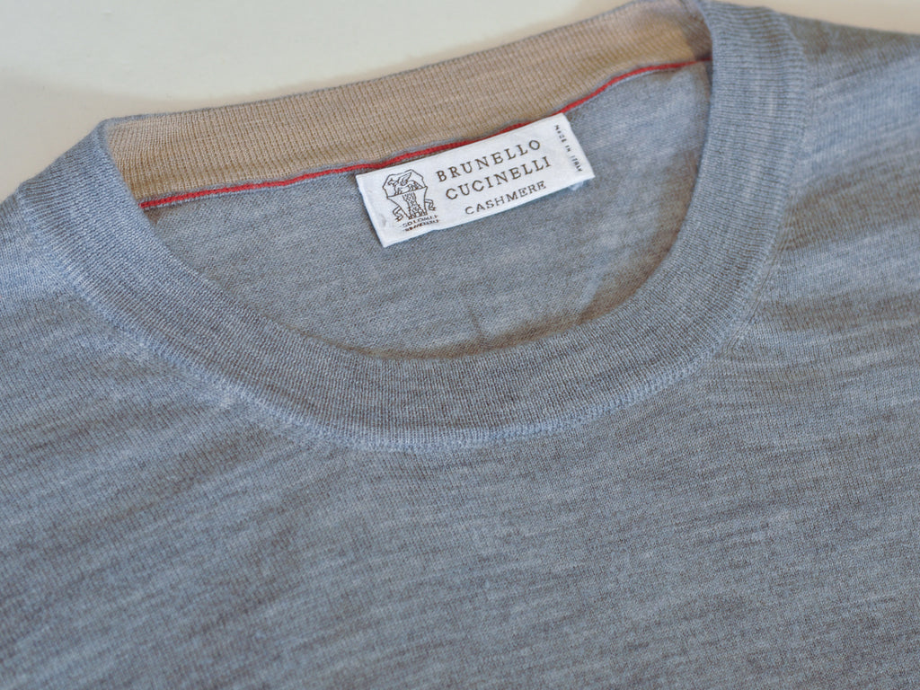 Brunello Cucinelli Grey Wool Cashmere Crew Neck Sweater