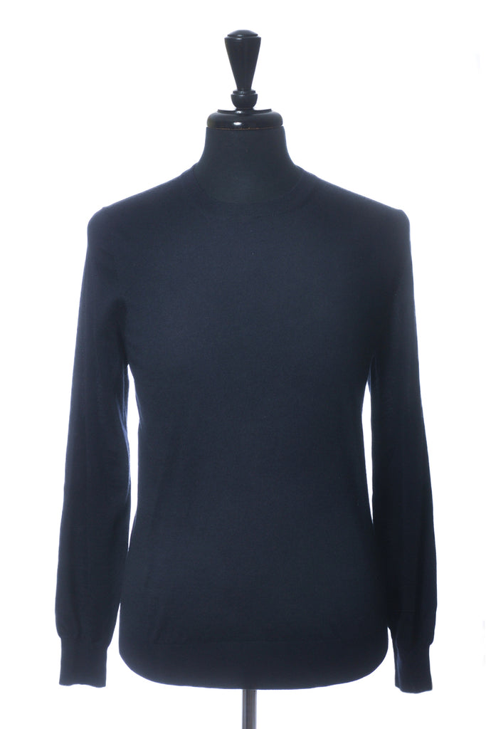 Brunello Cucinelli Navy Blue Wool Cashmere Crew Neck Sweater