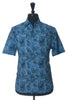 Sandro Blue Print Linen Blend Short Sleeve Shirt