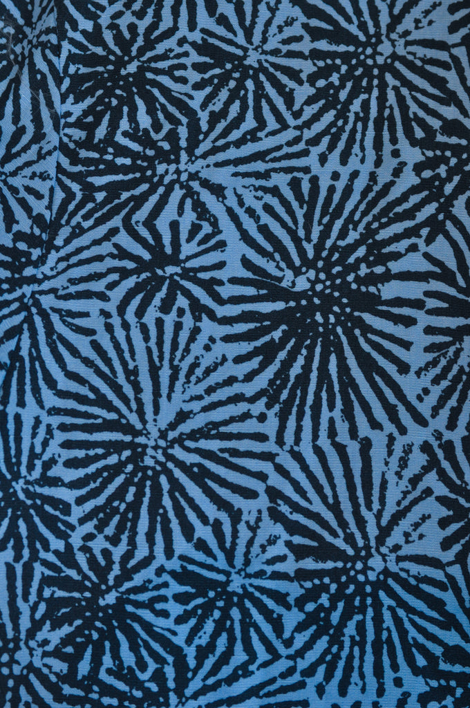 Sandro Blue Print Linen Blend Short Sleeve Shirt