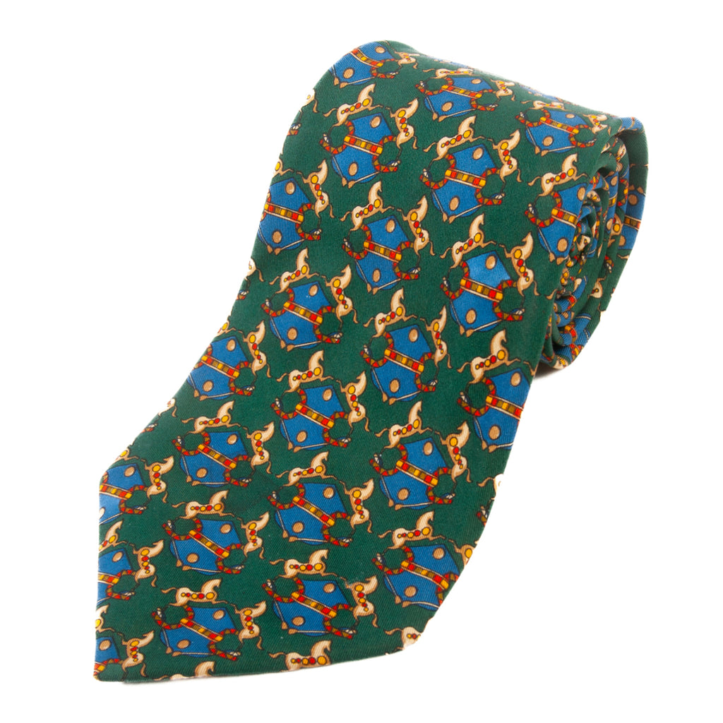 Salvatore Ferragamo Green Horse Print Tie