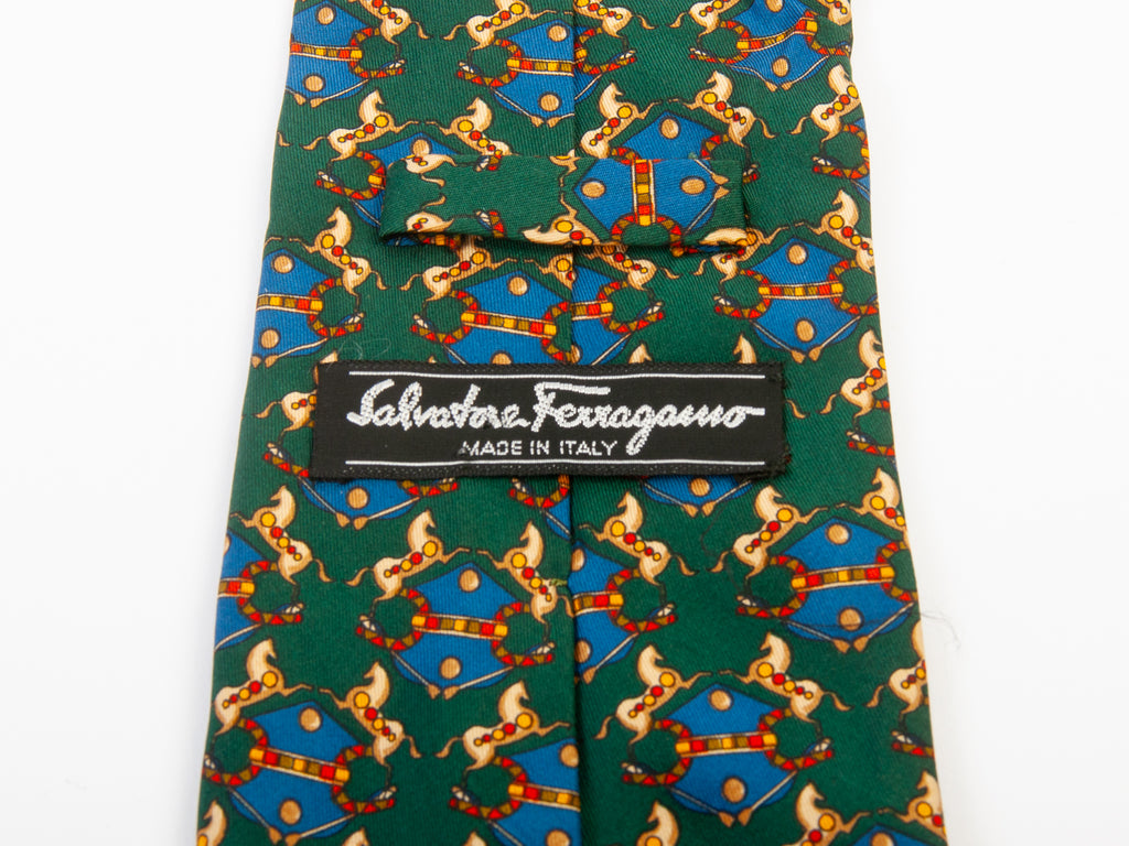 Salvatore Ferragamo Green Horse Print Tie
