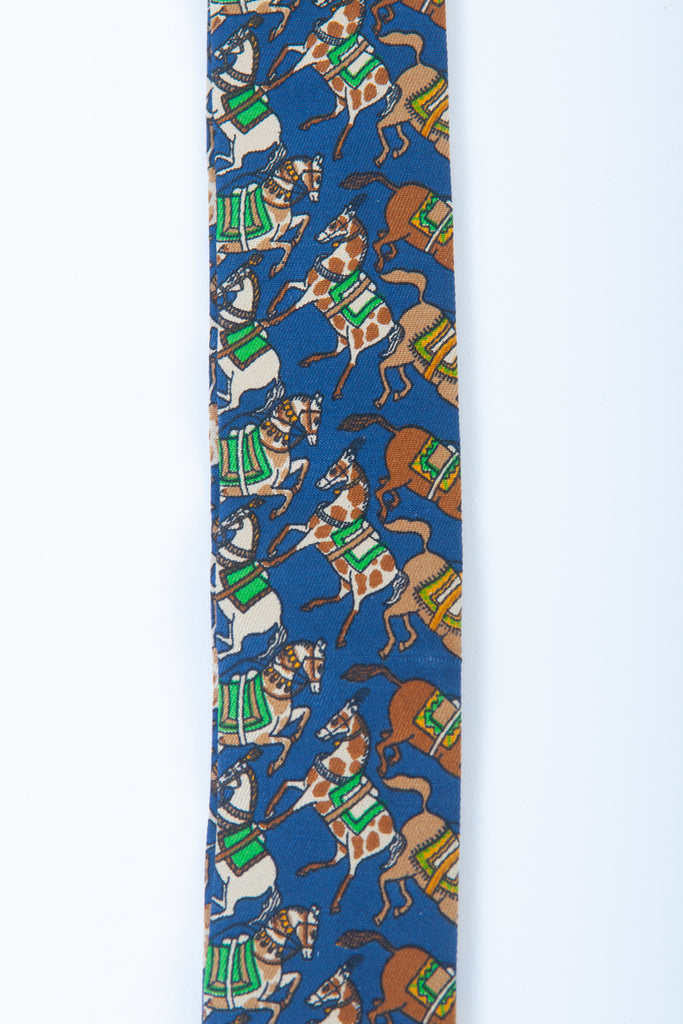 Salvatore Ferragamo Navy Blue Horse Print Suspenders